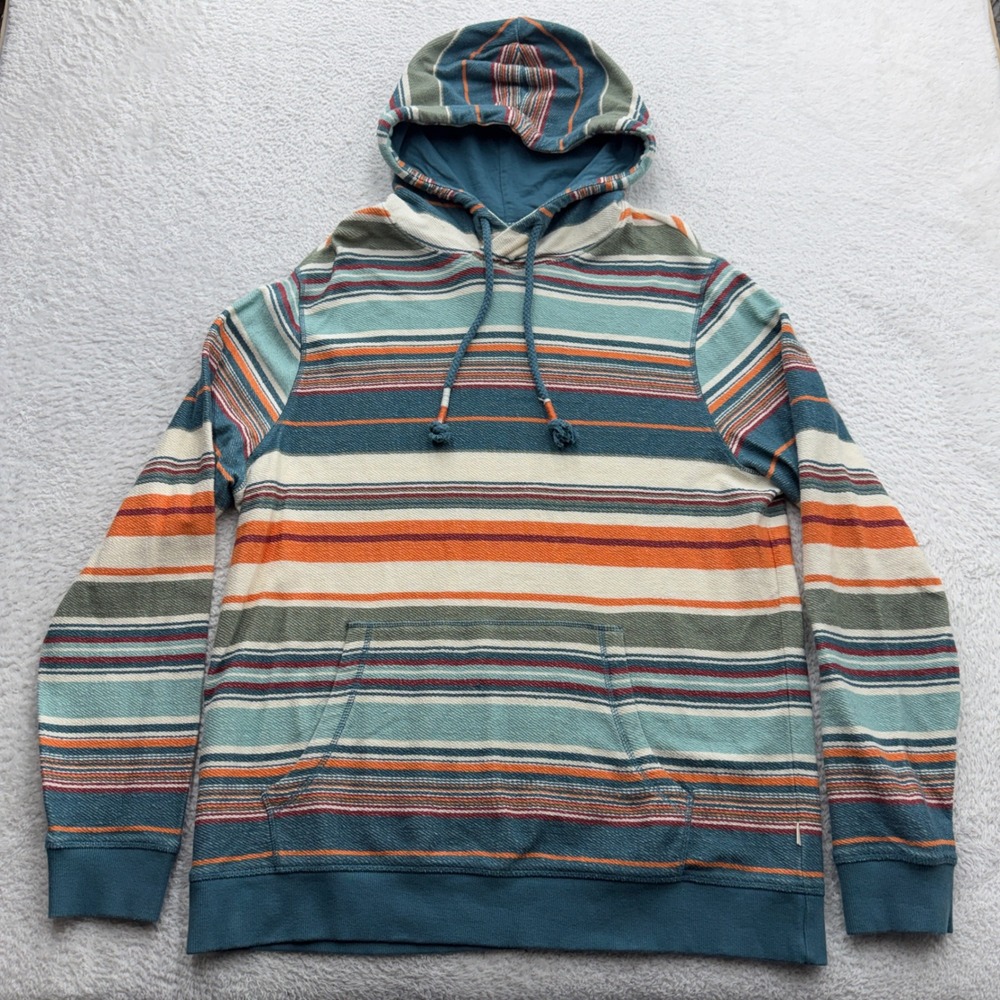 FatFace Mens XL Regular Stripe Hoodie Blue Orange Cotton Pullover Sweatshirt